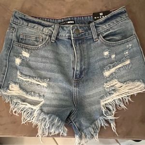 Fashion Nova heartbreaker distress denim shorts